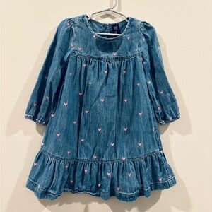 Gap kids Toddler size 4 denim long sleeve dress with embroidered hearts fall